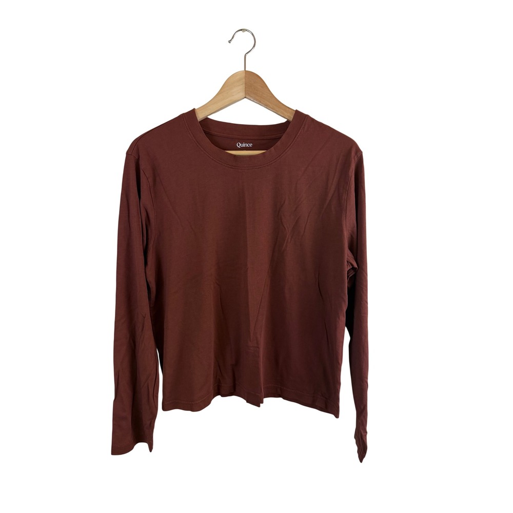 Quince Cotton Modal Relaxed Long Sleeve Tee Women Medium Redwood Brown Basics